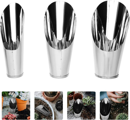 GANAZONO Stainless Steel Soil Scoop Set 3pcs Plant Soil Scoop Bonsai Flower Planting Shovel Cup for Potting Transplanting Weeding Succulent Garden Tasks