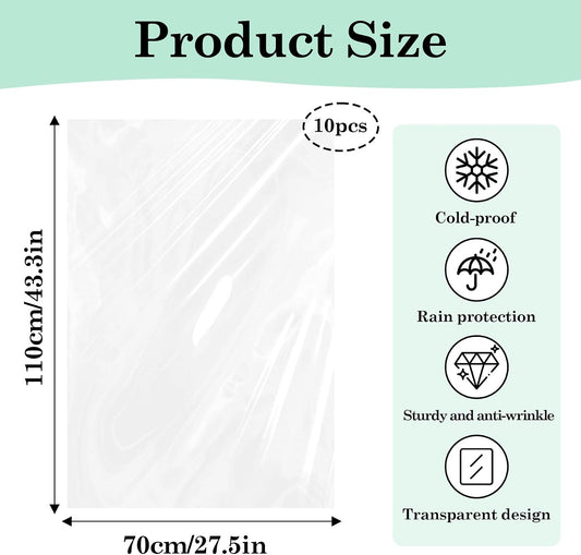 10 Pcs Winter Plant Covers Freeze Protection, Thickened PE Clear Film Cover, Waterproof Plant Shelter Bag for Outdoor Potted Plants Trees Shrub Rain Frost Protection(27.5×43.3 Inch)