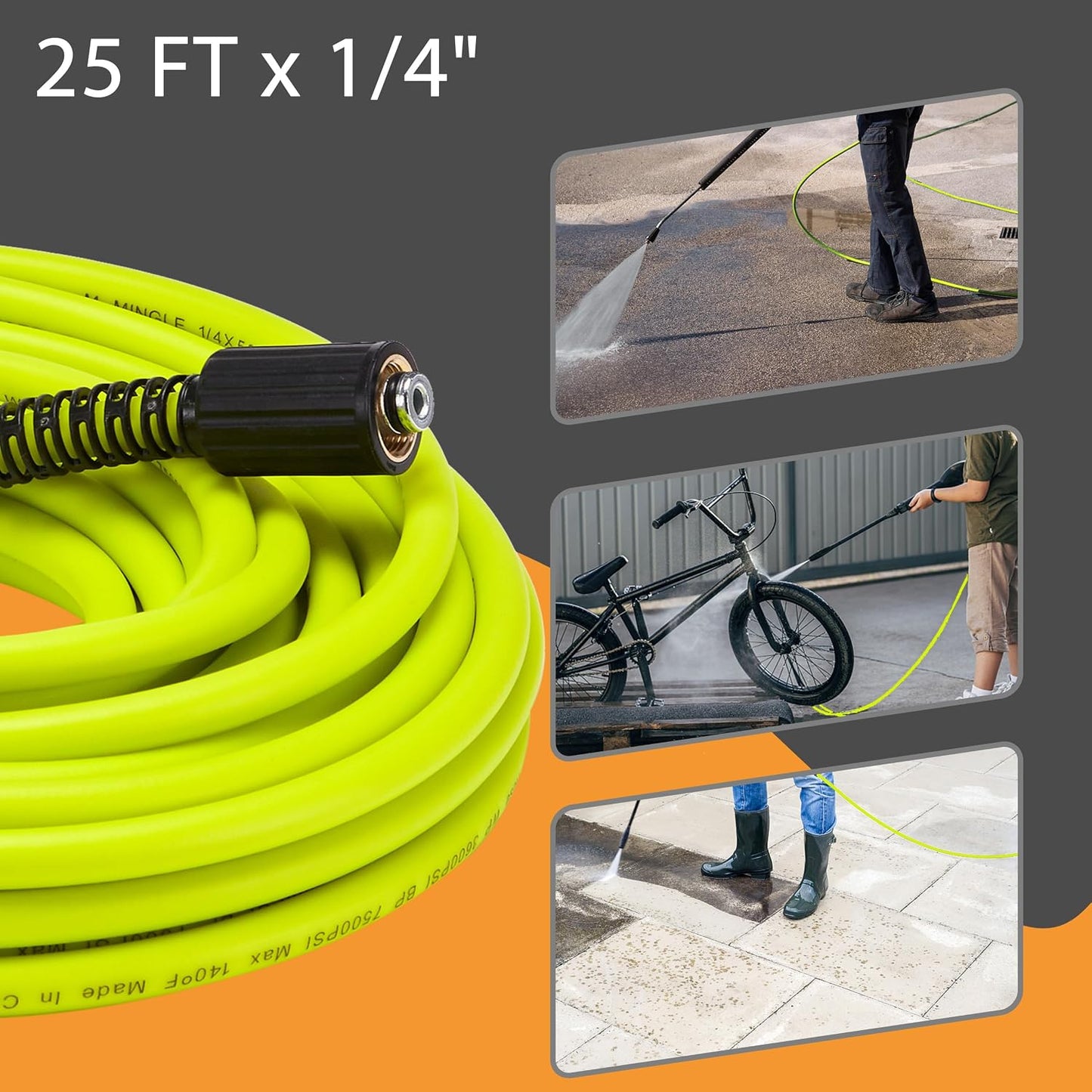 1/4"×60ft Retractable Pressure Washer Hose Reel, 3600 PSI