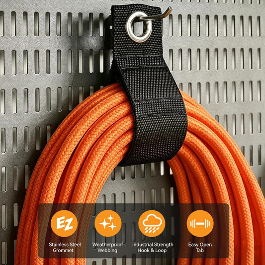 6 PCS Extension Cord Holder, Extension Cord Strap, Cable Organizer Straps for Cords Hoses, Heavy Duty Cord Wrap Keeper with Grommet for Hanging, Suitable for Cords, Hoses, Rope, RV, Boat and Garage(M)