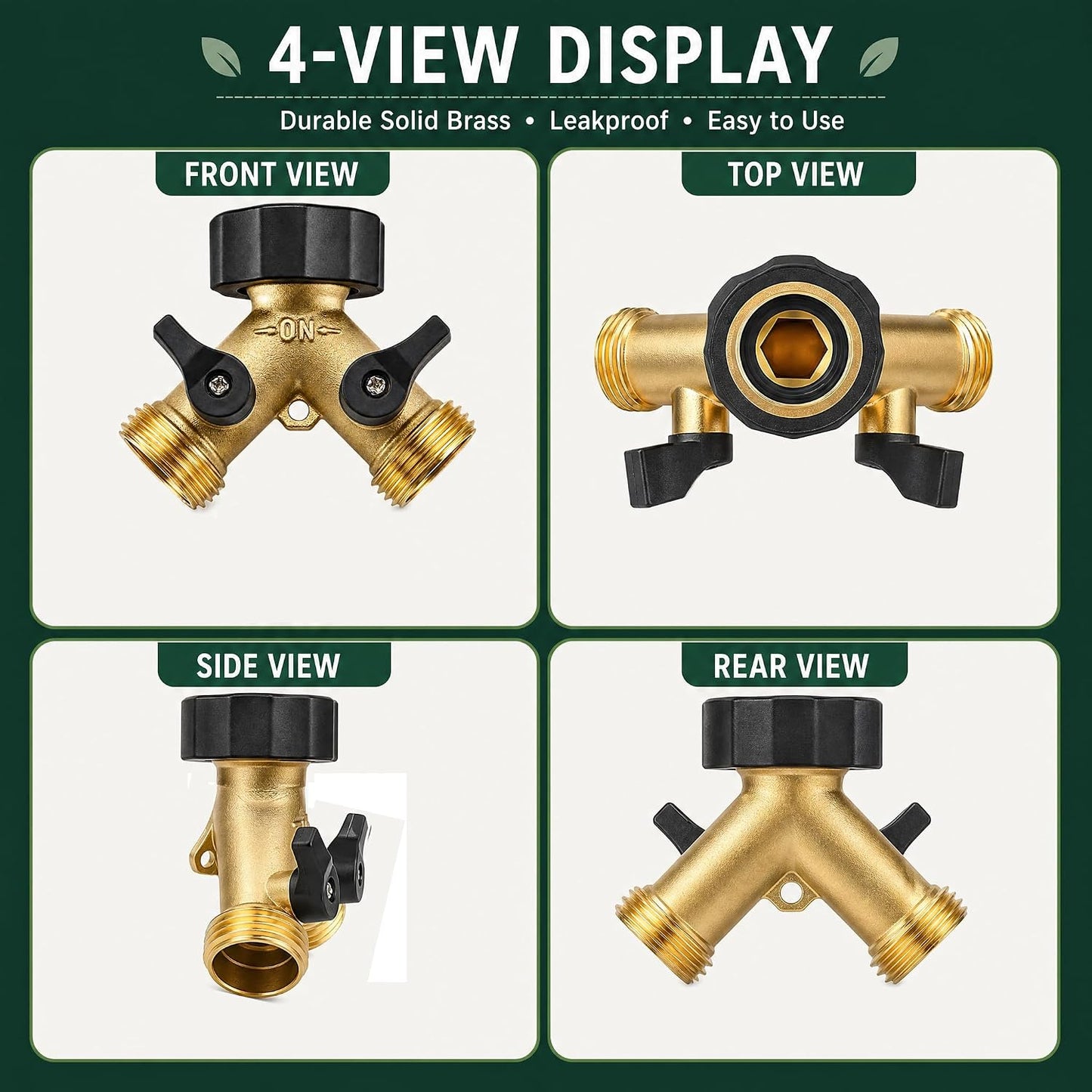 Hose Splitter, Garden Hose Splitter Heavy Duty 2 Way, Solid Brass Water Hose Y Splitter 2 Valves with 2 Extra Rubber Washers