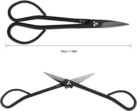 Bonsai Scissor,Stainless Steel Garden Bonsai Scissors Shear Root Branch Trimming Pruning Tools For Dense Foliage, Long Micro-Tip Blades 190mm (Black)