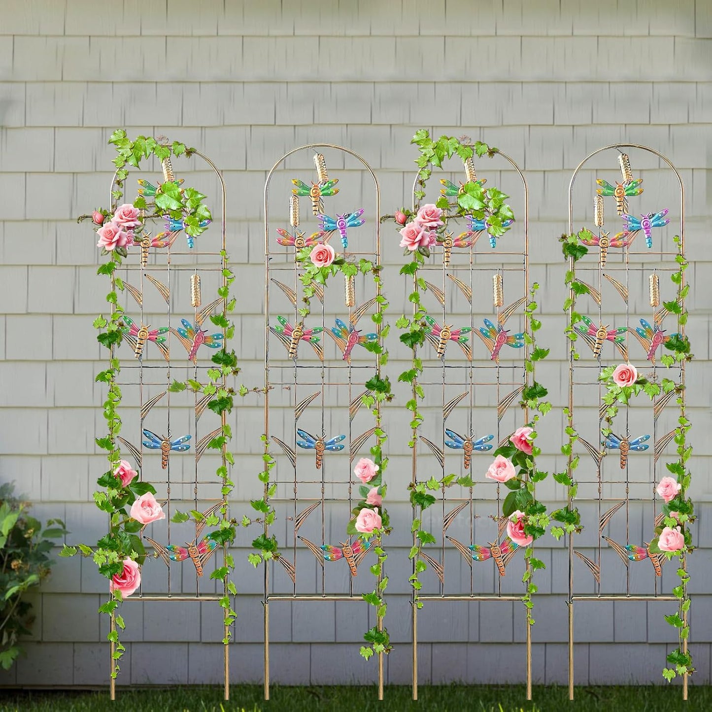 4-Pack Hummingbird Metal Garden Trellis for Climbing Plants