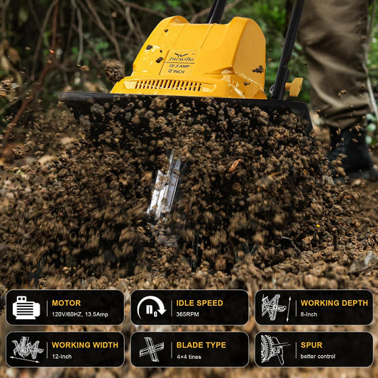 IncwBo 12'' 13.5-AMP Electric Roto Tiller Cultivator for Gardening Cored