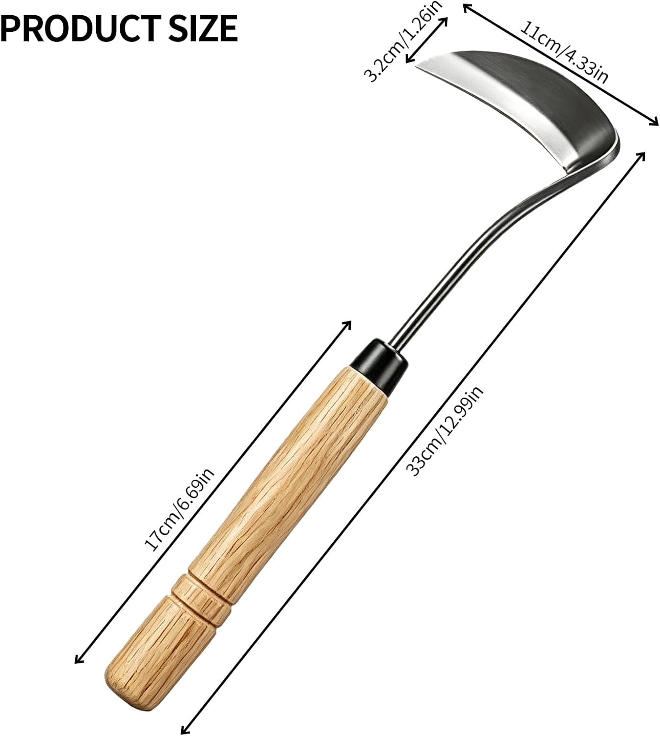 Kana Hoe 217 Japanese Garden Tool - Hand Hoe/Sickle is Perfect for Weeding and Cultivating,Solid Wood Handle for Gardening Tools