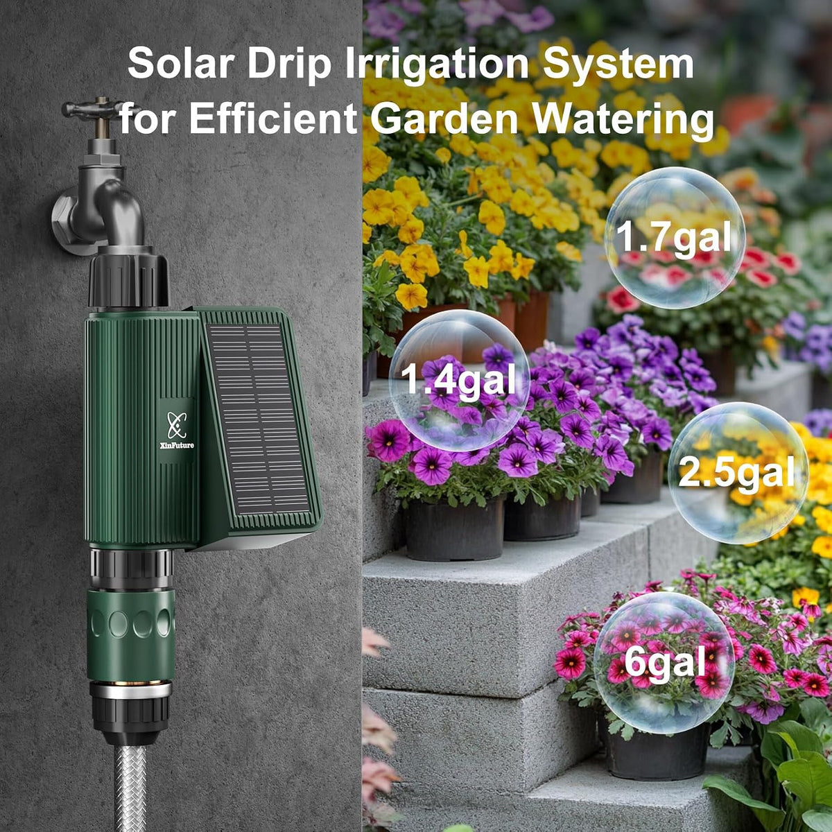 Smart WiFi Solar Sprinkler Timer, XinFuture Water Timer Rechargeable with Rain Delay, Manual& Automatic Watering System for Garden Hose Faucet, App& Voice Control, Outdoor Irrigation Controller