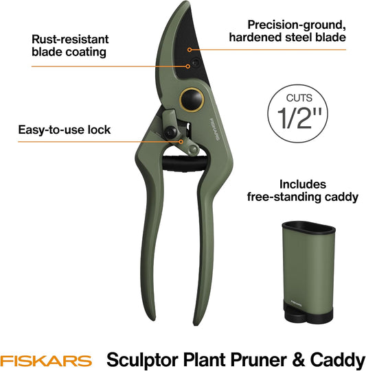 7" Plant Sculpting Bypass Pruners & Holder, 1/2" Cut Capacity