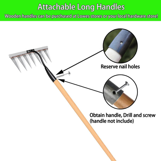 Iron Rake for Weeding, Garden Metal Rake Heavy Duty with 5 Tines, Garden Weeding Rake Tools, Sharp Gardening Weed Rake Tool, Hand Rake Weeder Tool Weed Puller for Backyard Farm Planting Weeding