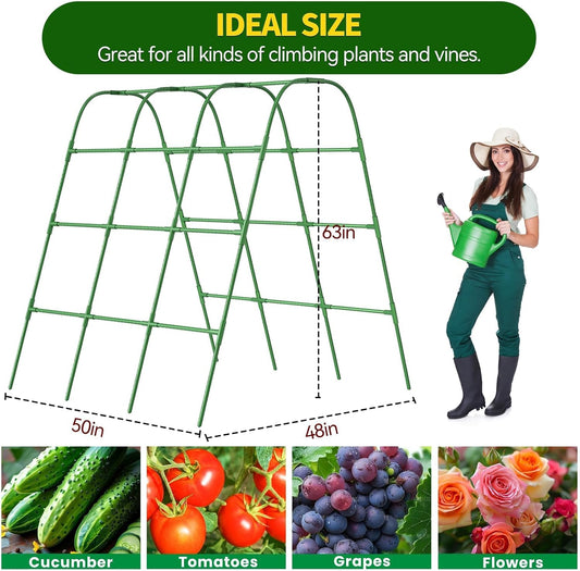 63" Tall Cucumber Trellis for Raised Garden Bed U-Frame Arch Tunnel Trellis Metal Tomato Cage Plant Support Stand for Peas,Bean,Grapes,Flowers,Vines Climbing Plants Outdoor