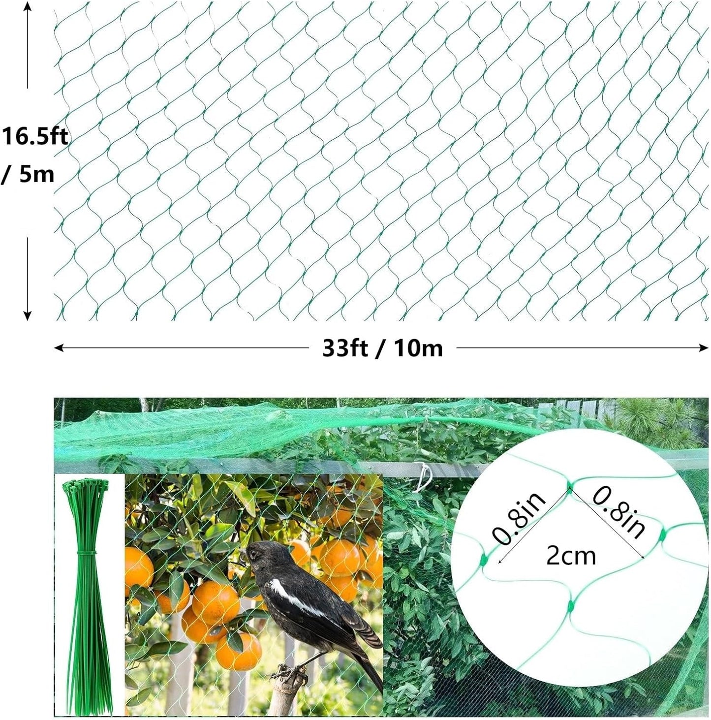 Anti Bird Netting, 16.5 ft x 66 ft Garden Plant Netting for Protecting Vegetables, Plants and Fruit Trees from Birds and Animals