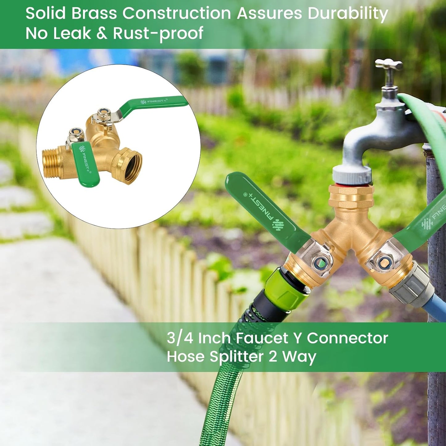 + Garden Hose Splitter 2 Way, Heavy Duty Brass Y Valve Garden Hose Splitter With Stainless Steel Long Handle, Full Flow Hose Splitter Connector, Y Valve 3/4 Inch GHT Thread