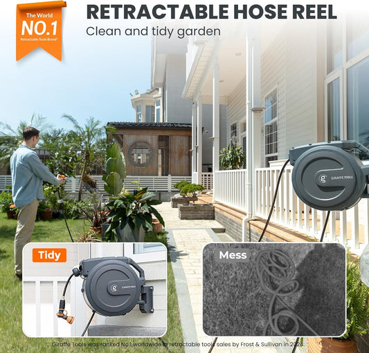 Retractable Garden Hose Reel 1/2"130FT Wall Mount Auto Rewind