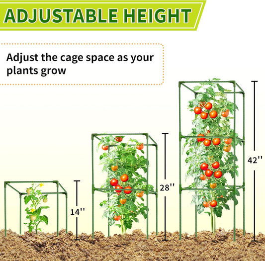 3 Pack Square Tomato Cages for Garden - 42 Inch Heavy Duty Tomato Plant Support Stakes, Sturdy Metal Core with Rust-Resistant Coating, Tomato Trellis for Raised Beds