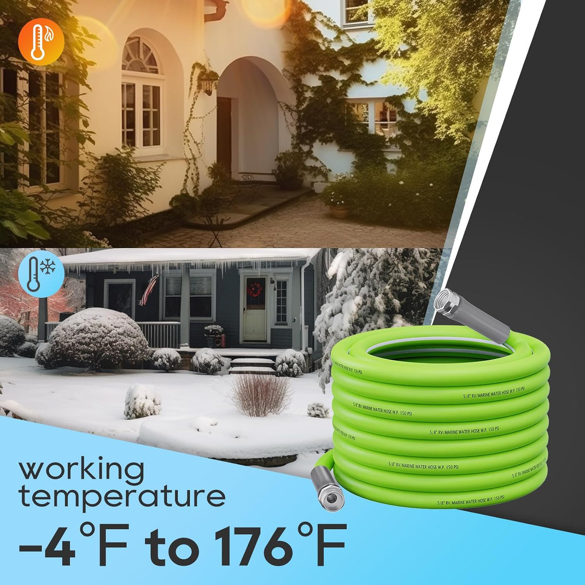 RV Water Hose, 15 FT, 5/8'' Inside Diameter Garden Hose