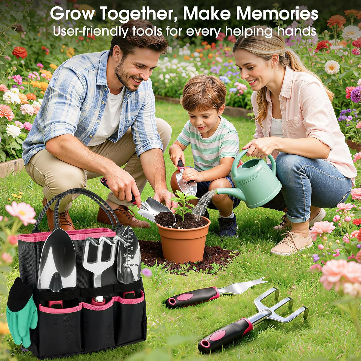 Garden Tools Set, 10 PCS Heavy Duty Gardening Hand Tools Kit, Green