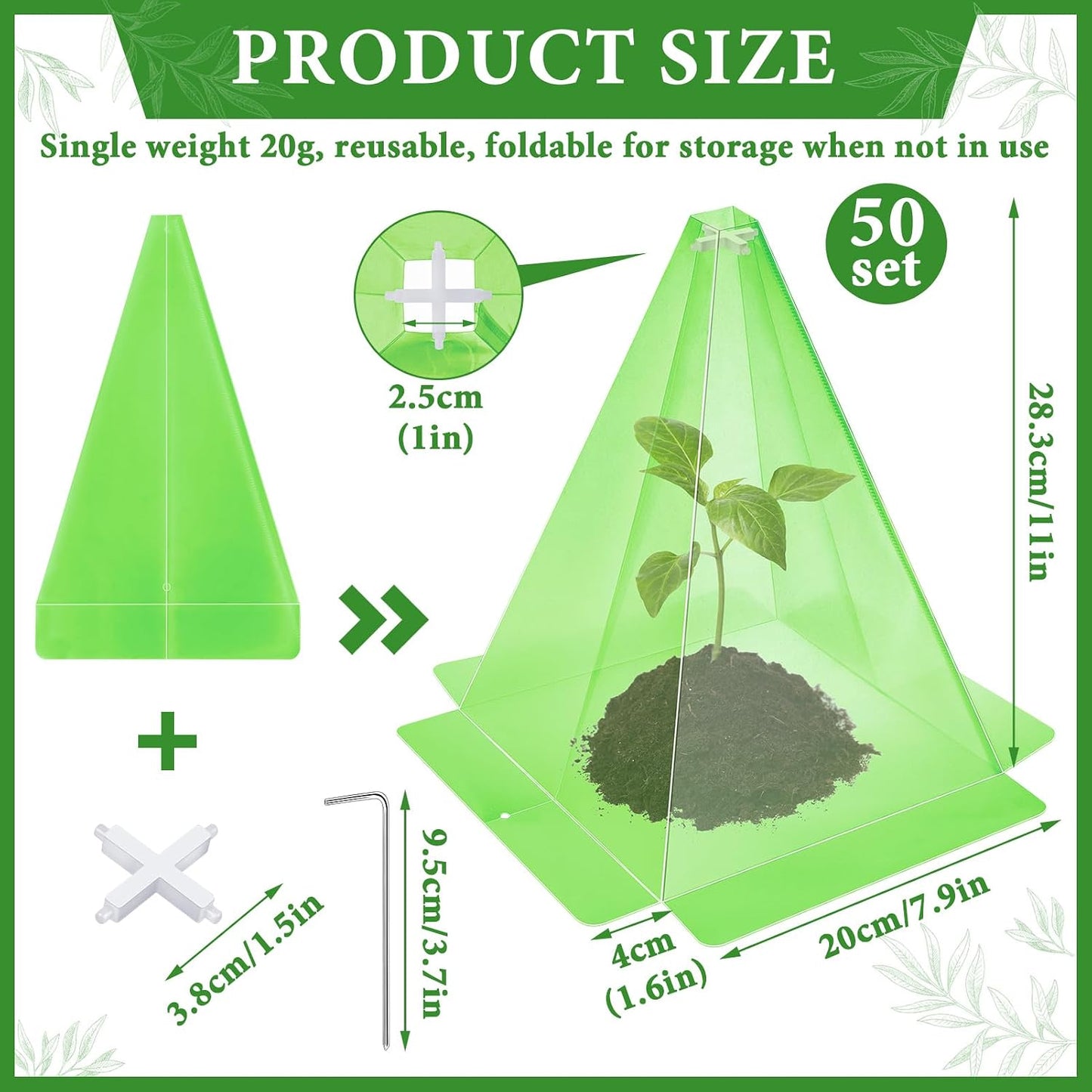 Reusable Plastic Garden Cloches, 7.8" x 11" Mini Greenhouse, 1.2mm Thick Clear Bell Covers with Metal Stakes Against Sun, Frost, Snails, Plant Protector (40pcs-Green)