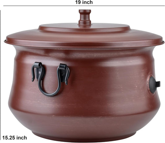 Decorative Garden Hose Holder Pot Storage with Lid 19x15.25" for Yard, Indoor & Outdoor Use - Water Hose Container, Handmade (Cobble Creek Brushed Bronze)