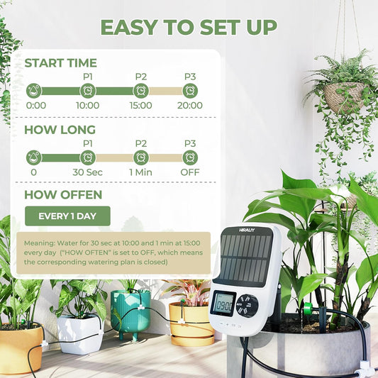 Solar Drip Irrigation System with Timer, Automatic Plant Watering