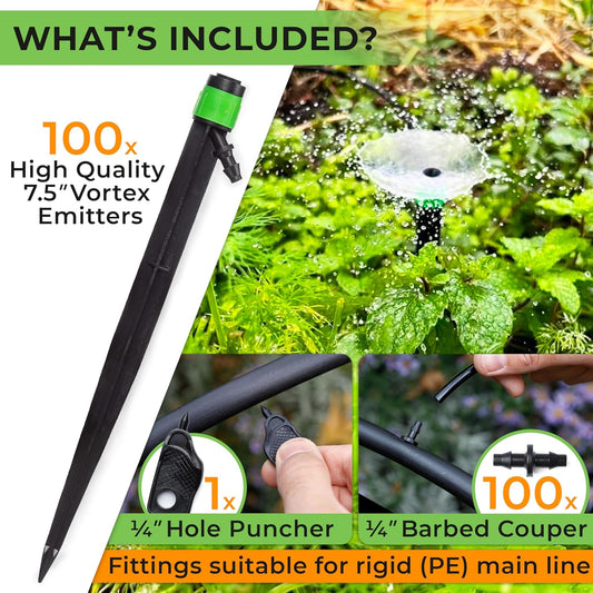CARPATHEN 1/4" Drip Irrigation Emitters Vortex Sprinkler Parts, 100 pcs