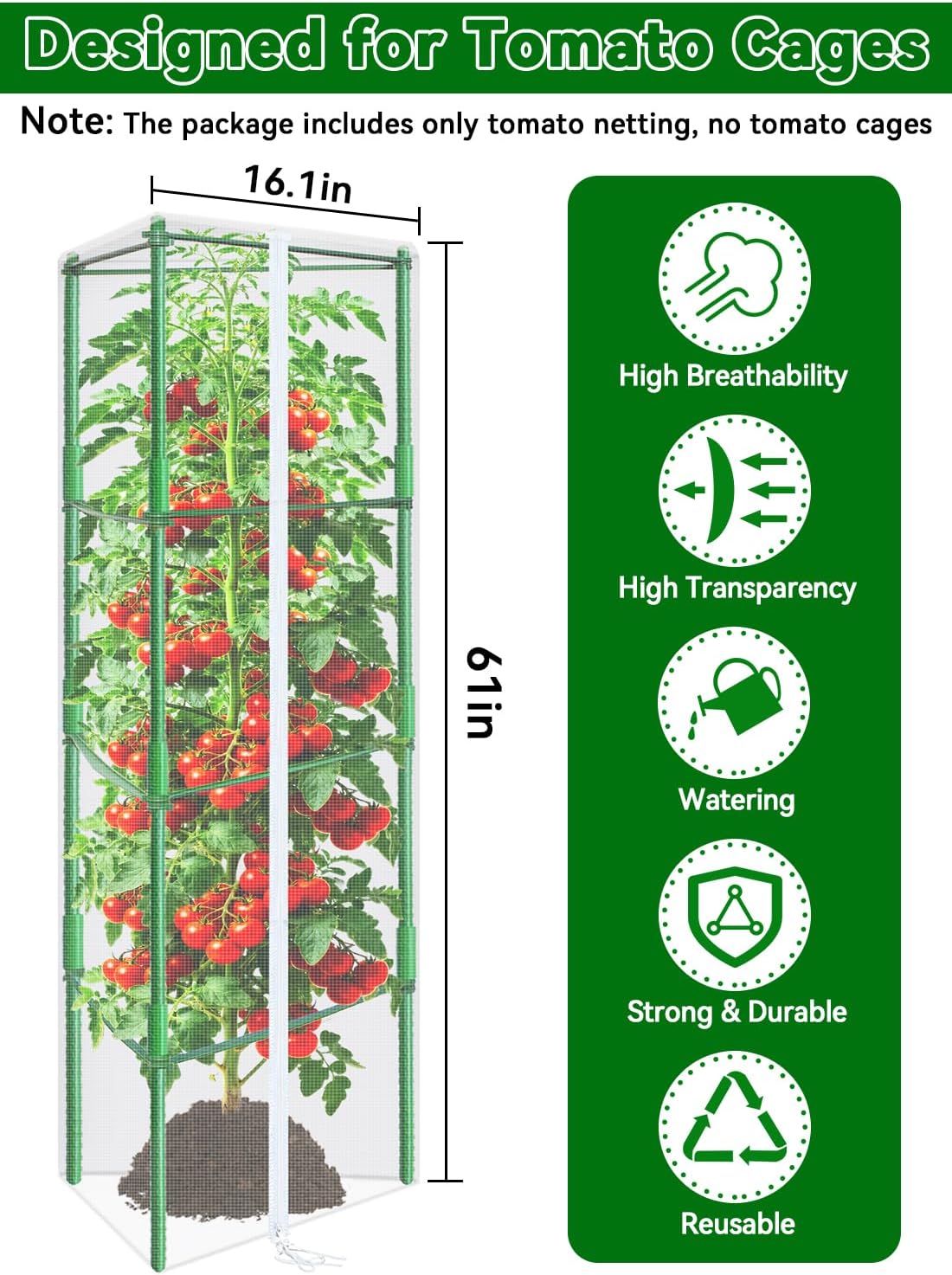 45x16.1 in Garden Tomato Plant Cover Netting for Tomato Cage