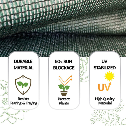 HDPE 50% Sun Block Garden Netting Mesh (6'x3', Green)