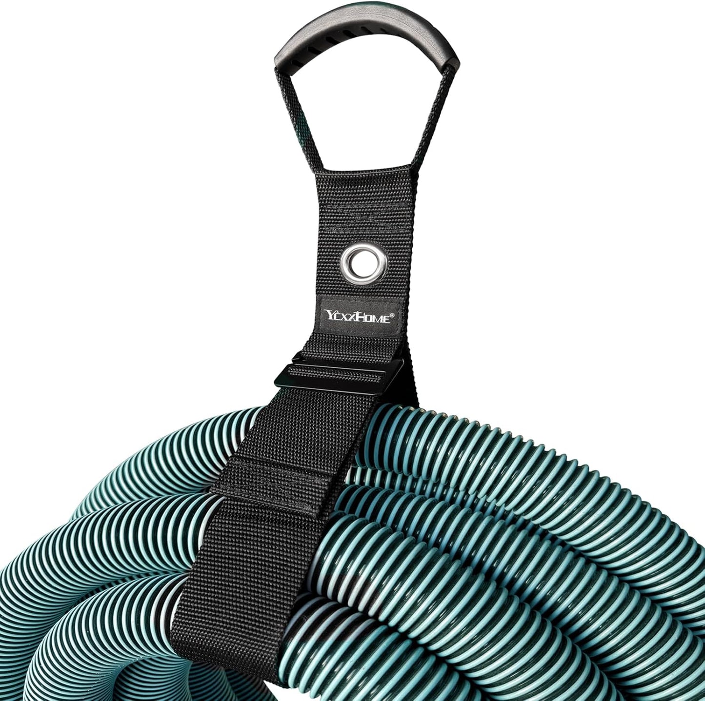 2 Pcs Heavy Duty Gravity Storage Strap with Grommet & Handle, Two Way Fastening (Coil Top + Sliding Buckle), Adjustable Hook & Loop Cable Strap for Hose, Extension Cord, Ladder, Garden Tools