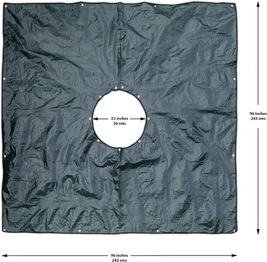 Landscape Tarp 8x8ft - 22" Center Hole to Fasten Around Trees and Shrubs - Complete with Garden Stakes