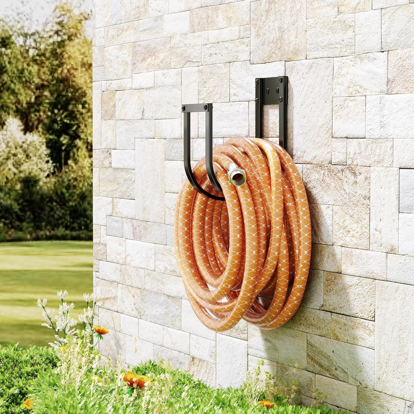 Garden Hose Holder Wall Mount - Metal Water Hose Hanger for Outside, Durable Hook for Garden, Garage, or Yard Storage