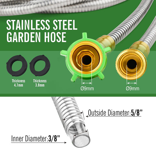 20ft Stainless Steel Garden Hose, Leakproof, No Kink,F/M Connector