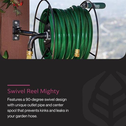 Wall Mounted Swivel Hose Reel, 90°, 75ft - Leakproof Hose Storage Solution - Durable Powder Coated Steel Construction - Rust Resistant Outdoor Watering Accessory - Tangle-Free Operation