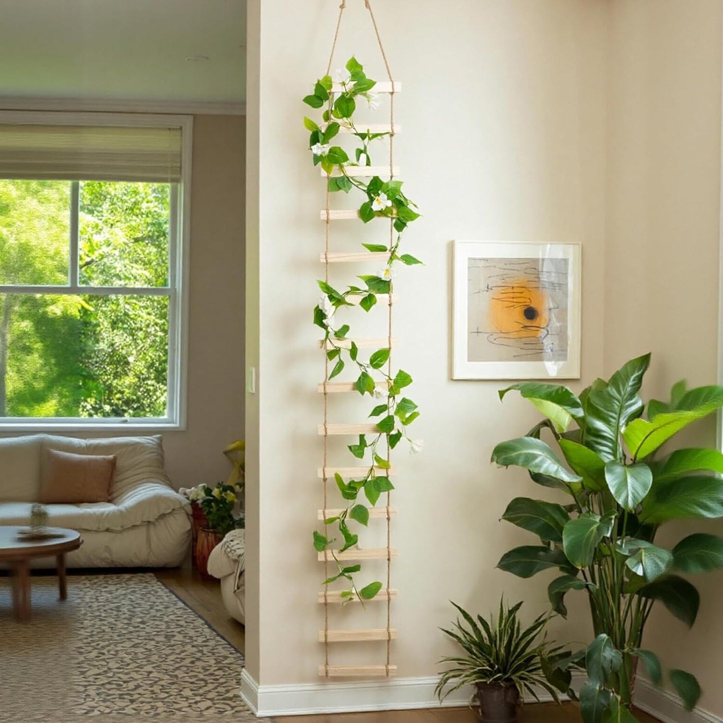 Wooden Ladder Plant Trellis for Climbing Plants – 6ft Extra Tall Indoor & Outdoor Hanging Wall Wooden Trellis Garden Plant Support, Easy to Install for Vines, Ivy, Pothos, Potted Plants