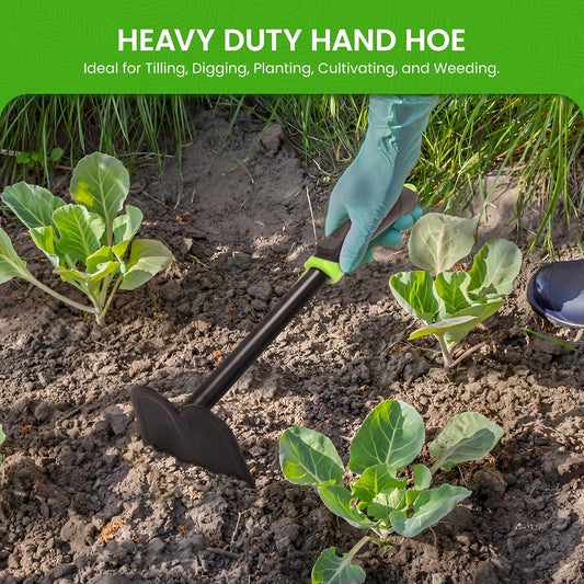 Hand Hoe Tiller Cultivator Tool - Carbon Steel for Ultimate Strength - Rust Resistant - Ergonomic Handle - Great for Gardening Digging Tilling Planting Cultivating Loosening