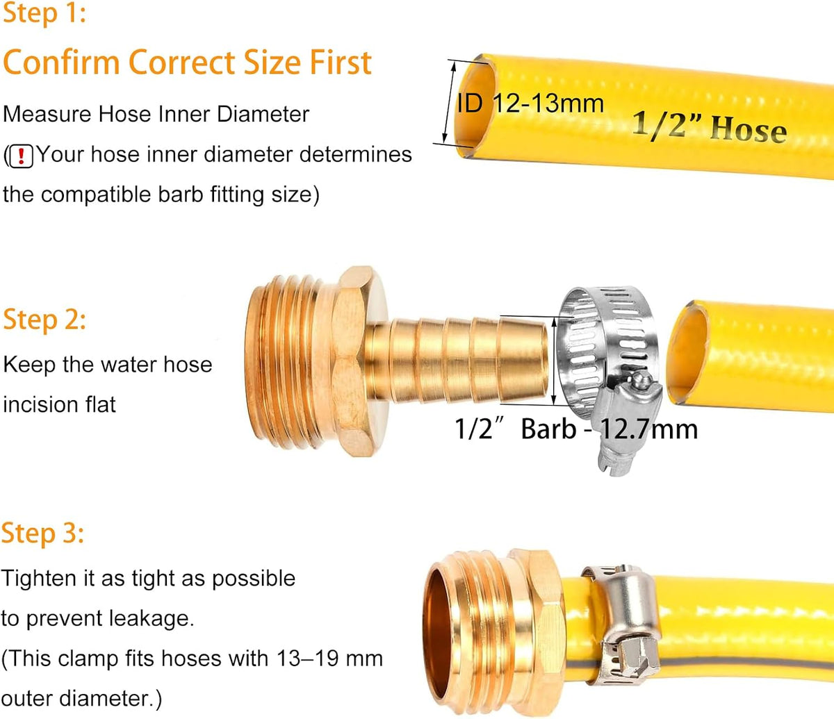 Brass Garden Hose Connector Repair Mender Kit, Fits 1/2" Water Hose Fitting