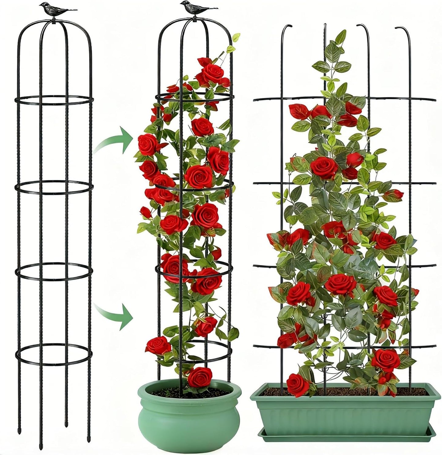 2PCS Garden Obelisk Trellis for Climbing Plants Outdoor, 6.2 ft Tall Trellis for Roses Clematis Jasmine Ivy Flower Light Climbing Vines Potted Plant Support, Patio, Yard