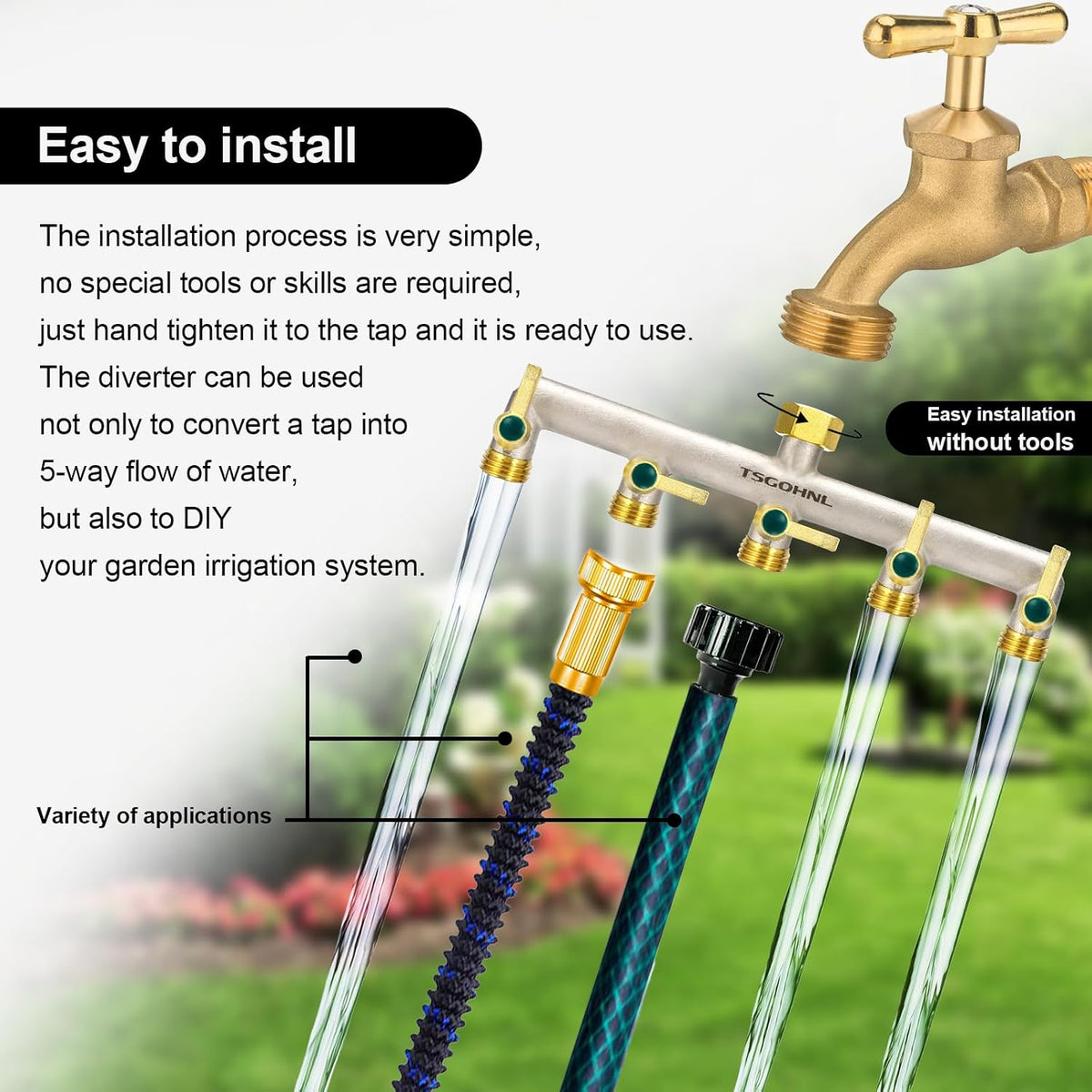 Garden Hose Splitter, 3-Way Faucet Diverter with 3 Extended Metal Handles, Outdoor Hose Splitter, Heavy Duty Brass Nickel Plated, GHT 3/4-Inch Heavy Duty Hex Female Inlet and 3/4-Inch Male Outlet