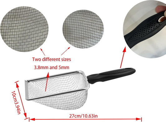 2‑Pack Cat Litter Scoop, 3.8mm & 5.0mm Mesh Stainless Steel Sifter, Heavy Duty Litter Shovel for Bentonite Cat Litter, Multi‑Purpose for Gardening Soil Screening