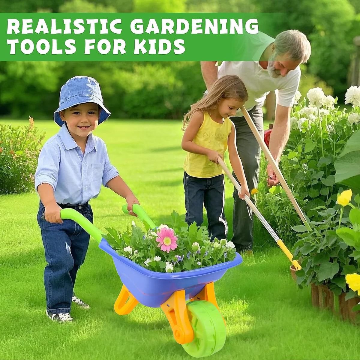 Kids Gardening Tools Set, 22 Pcs Real Metal Wood – Outdoor Toddlers Gifts