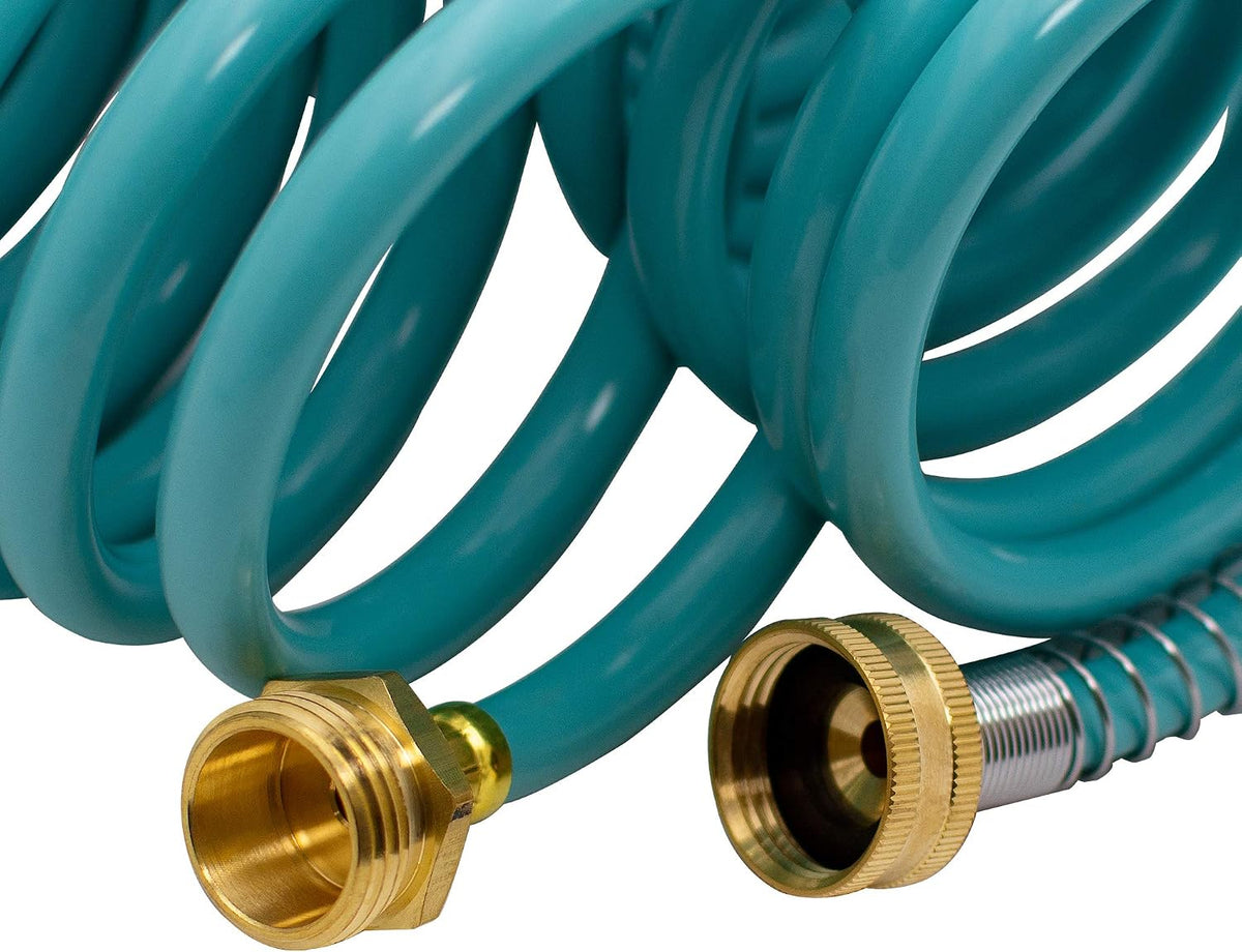 Recoil Garden Water Hose 50 ft, EVA Curly Water Hose with Brass Connectors,Garden Hose Coil,Includes 7-Pattern Function Sprayer,Retractable,Corrosion Resistant Garden Coil Hose.