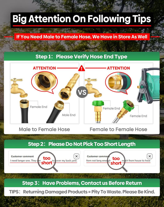 Short Metal Garden Hose 2 ft with Female to Female Connector, Stainless Steel Small Leader Hose for Hose Reel, Long, Flexible, Lightweight & Heavy Duty Water Pipe, Outdoor Water Hose Extension Adapter