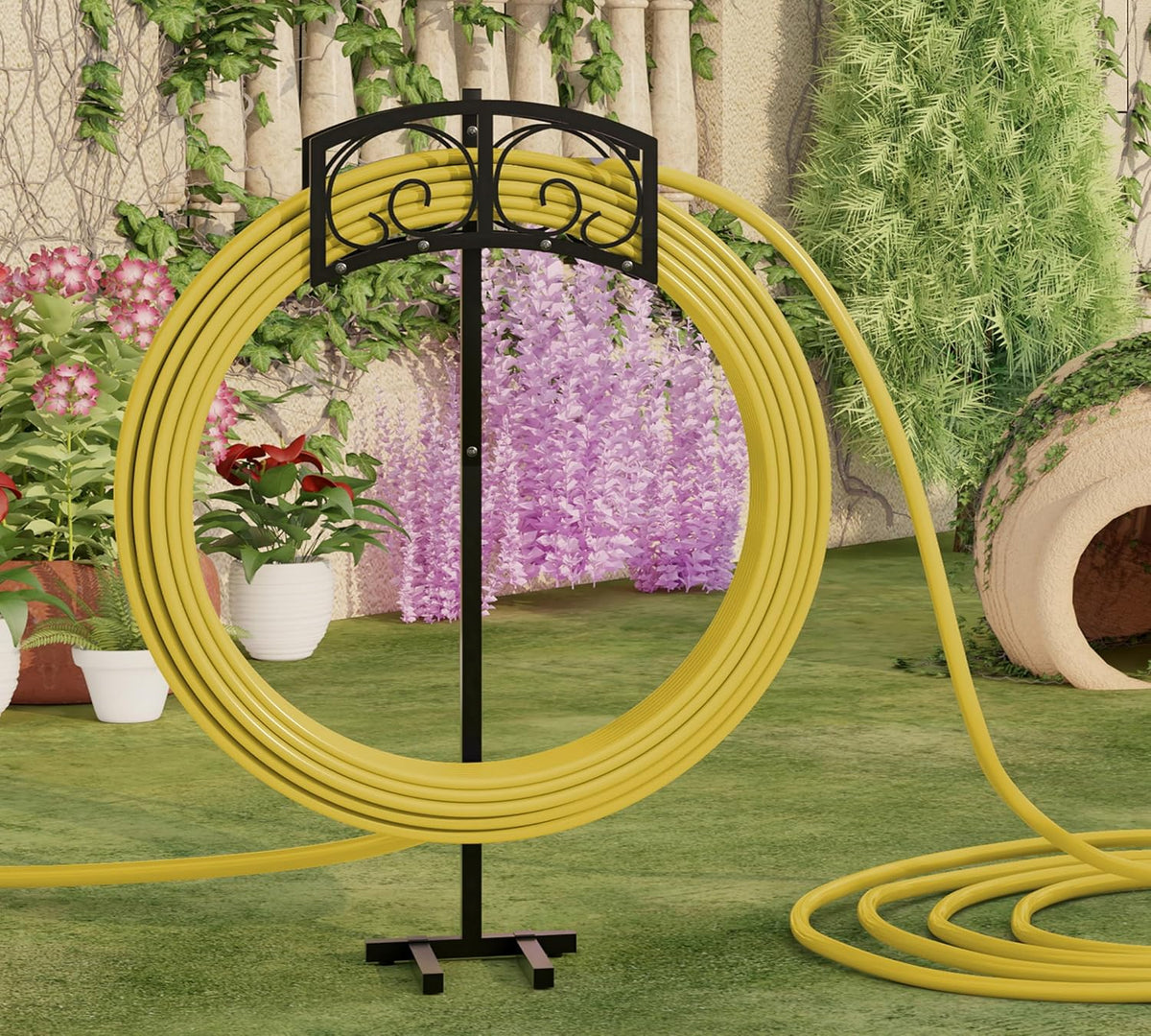 Alloy Steel Freestanding Garden Hose Holder for Yard Lawn