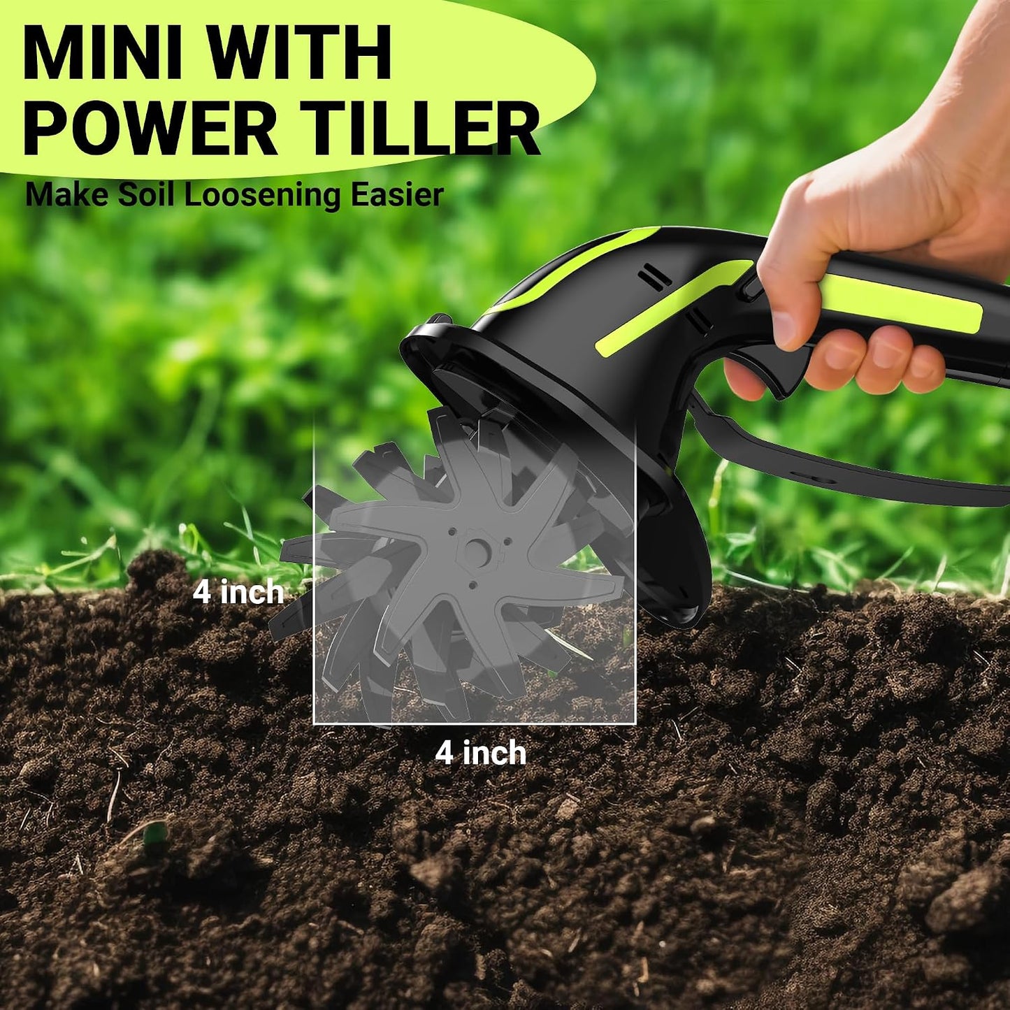 21V Cordless Tiller Cultivator for Gardening, Electric Garden Tiller Hand Tiller with 5.0Ah*2 Battery, Ergonomic Lightweight Handheld for Lawn Soil
