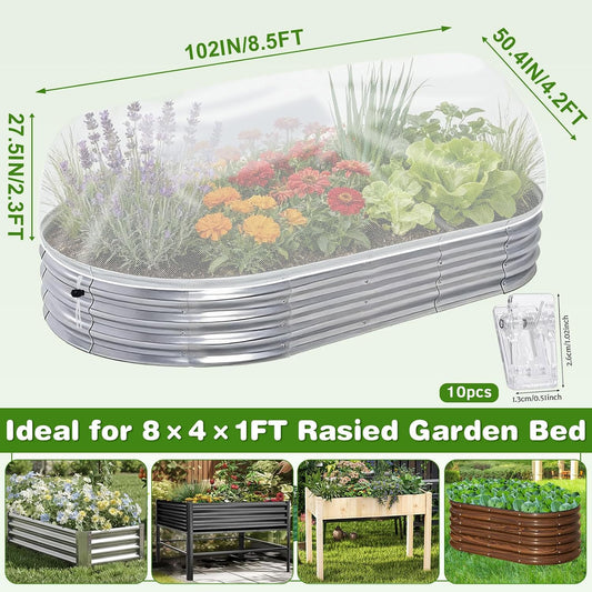 2 Pack Taller Garden Netting for 8x4 Raised Beds with 10 pcs Secured Clips