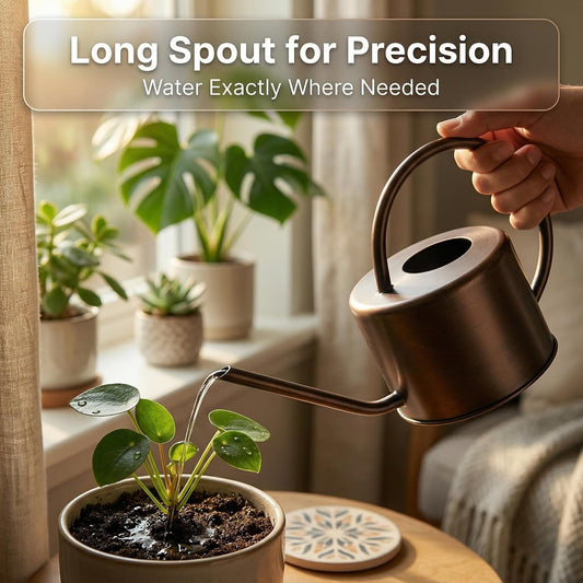 DUSVALLY 32oz Metal Watering Can for Indoor Plants, Long Spout Watering Can