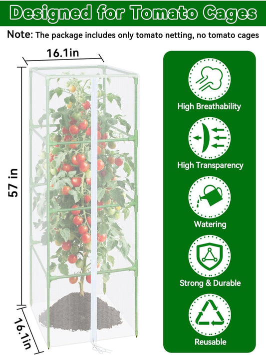 57x16.1 in Garden Tomato Plant Cover Netting for Square Tomato Cage