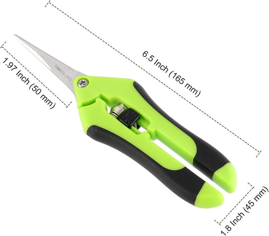 12 Pack 6.5 Inches Green Micro Tip Pruning Snips, Bud Trimming Scissors with Straight Tip Stainless Steel Blades, Gardening Hand Pruning Shears for Trimming Herb Plants Flowers Bonsai