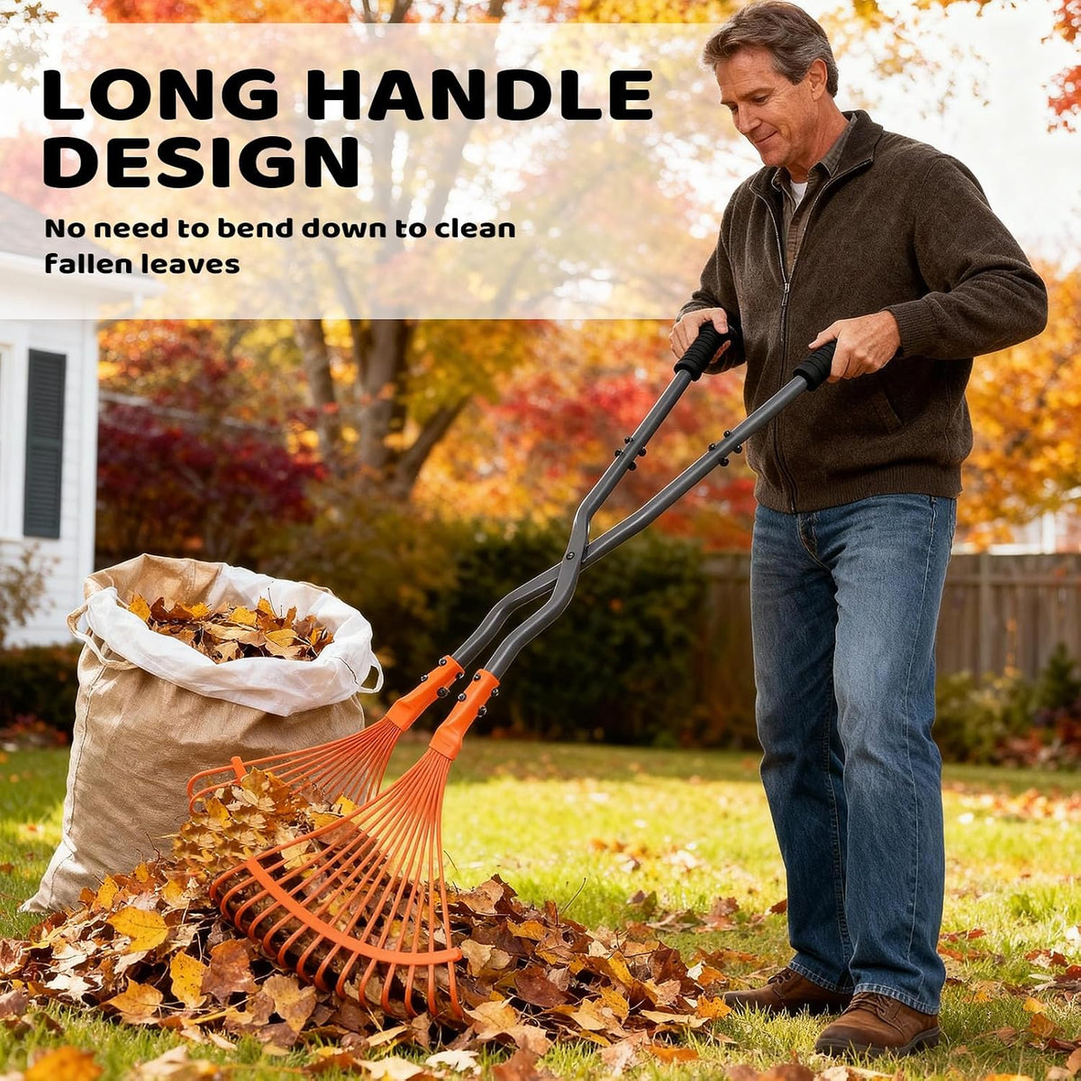 Leaf Grabber Rake with Long Handle,Metal Leaves Rakes,Lightweight Leaf and Grass Picker Upper,Leaf Collector for Lawn & Yard Shrub Cleanup.