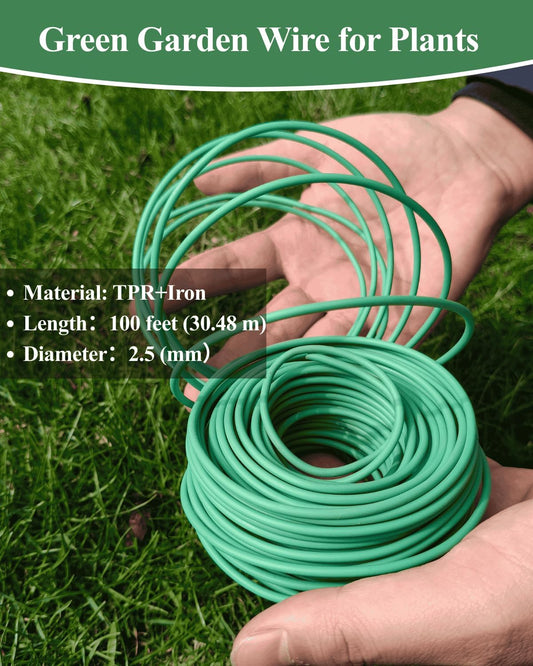 Plant Ties for Climbing Plants,Garden Wire for Plants Training,Soft Plant Ties for Supporting Tomatoes,Cucumbers, Roses,Vines Indoor or Outdoor (100 Feet,Green,Diameter 2.5mm)
