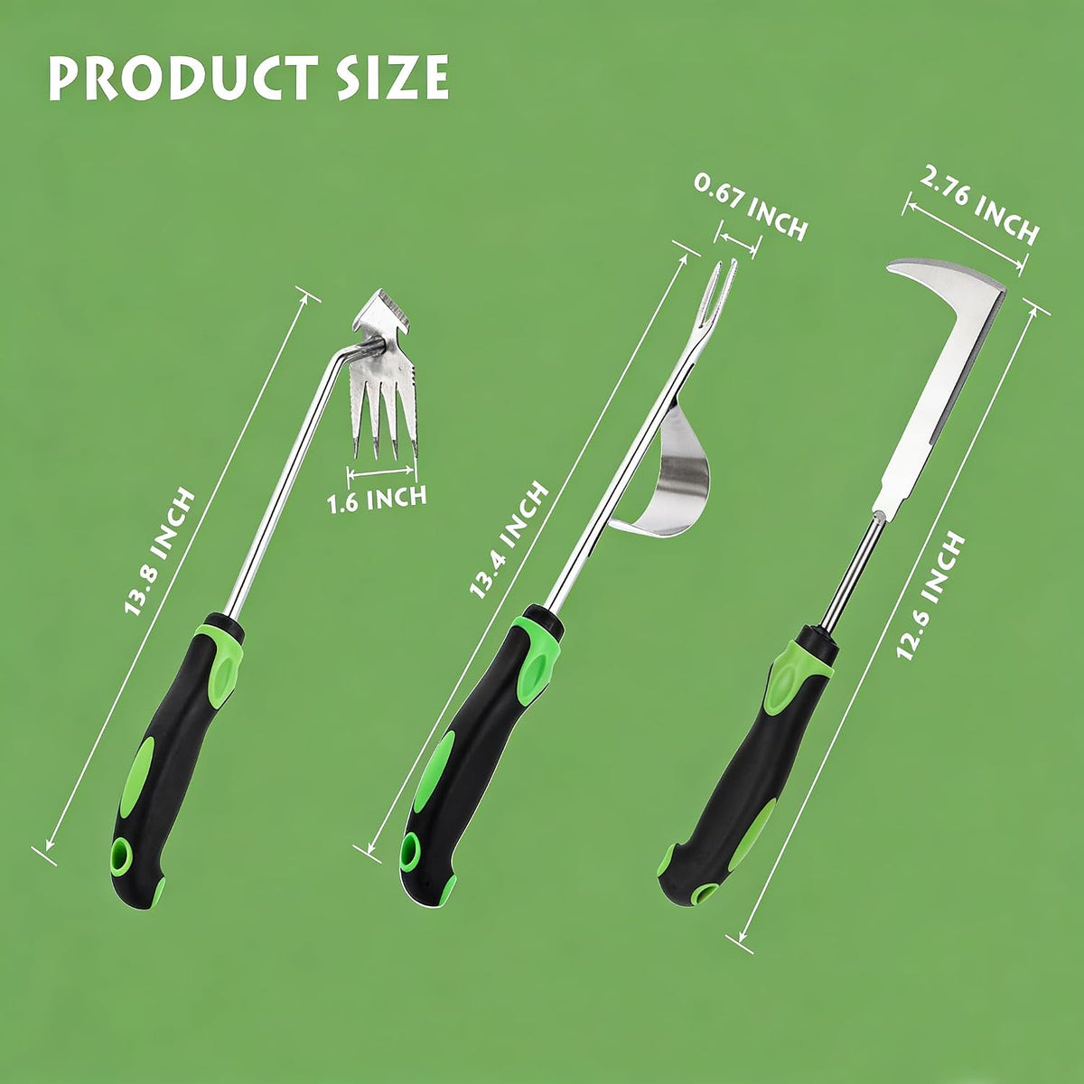 3 Piece Weeding Tool Set, Stainless Steel Hand Weeder Kit with Rubber Handles, Crack Weeder, Weed Puller and Crevice Tool for Lawn, Flower Beds, Sidewalk Cracks, Patio and Between Pavers