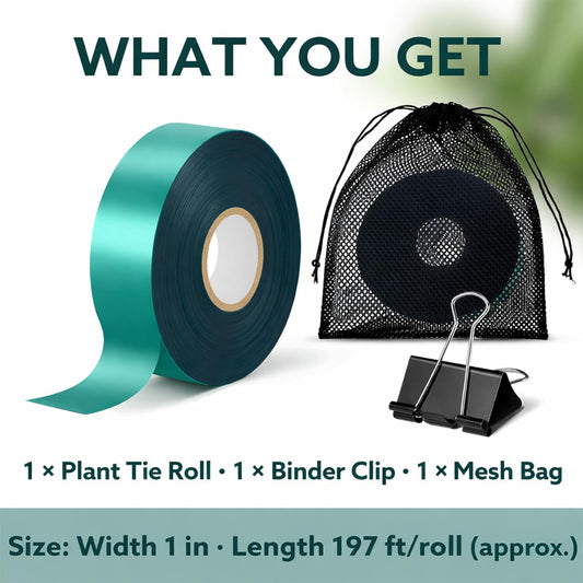 Plant Tie Tape, 1 in x 197 ft Stretchable Green Garden Tape for Plants, Soft Non-Adhesive PVC Plant Ties for Tomatoes, Grapes, Vines, Trees, Branches & Climbing Plants