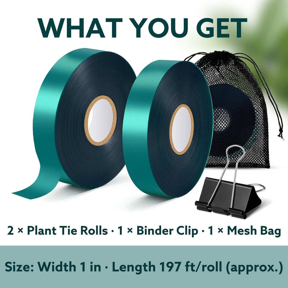 Plant Tie Tape, 1 in x 197 ft Stretchable Green Garden Tape for Plants, Soft Non-Adhesive PVC Plant Ties for Tomatoes, Grapes, Vines, Trees, Branches & Climbing Plants